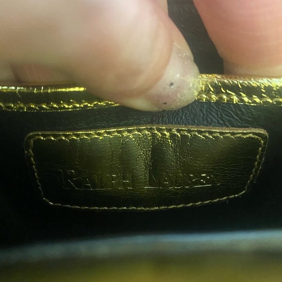 Ralph Lauren Leather Metallic Gold Mini Crossbody Bag Rope Handles Mirror - Picture 6 of 8